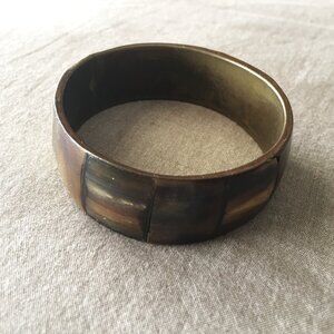 1970s Vintage Horn and Brass Bangle Bracelet
